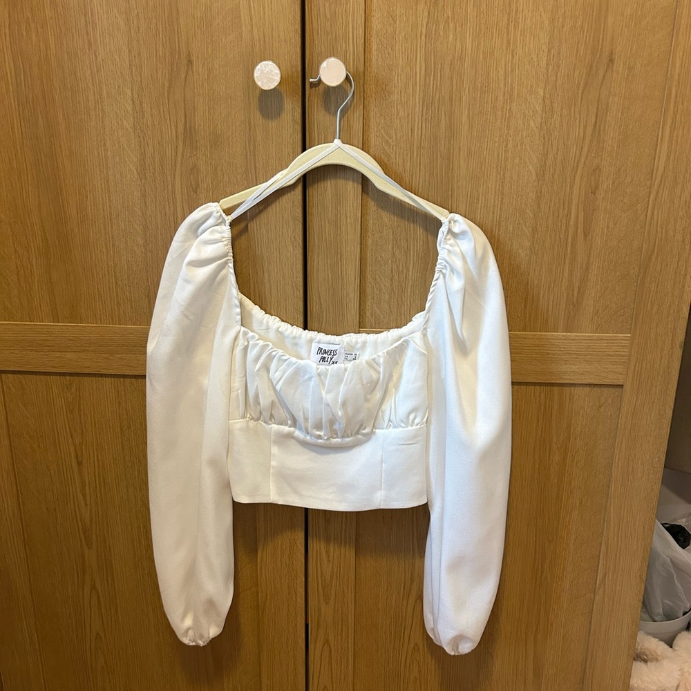 White Princess Polly bubble sleeve crop top